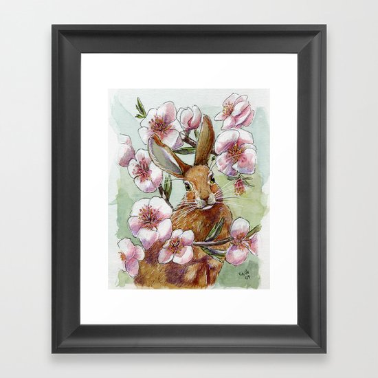 Amandine - Rabbit and flowers Framed Art Print