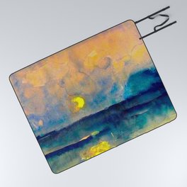 Yellow Moon (Over the Sea) landscape painting by Emil Nolde Picnic Blanket