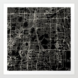 Orlando USA - City Map - Black and White Art Print