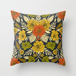 Modern Floral Pattern in Orange, Yellow, Green & Navy Throw Pillow