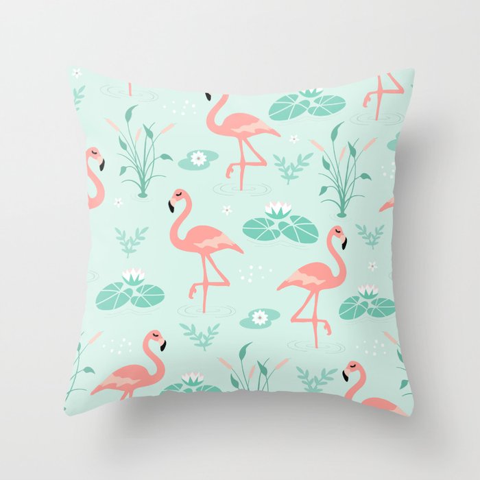 Cute Retro Seamless Flamingo Pattern Throw Pillow