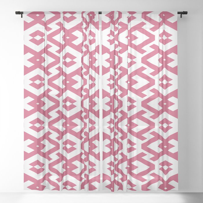 Pink and White Art Deco Geometric Shape Pattern Pairs DE 2022 Popular Color Pink Punch DE5048 Sheer Curtain