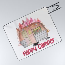 Happy Camper Pretty Girly Camping Picnic Blanket