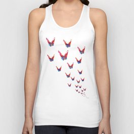 Swarm of abstract red and blue butterflies Unisex Tank Top