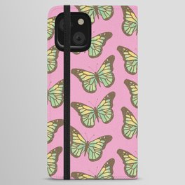 Colorful Butterflies Pattern on Pink Background iPhone Wallet Case