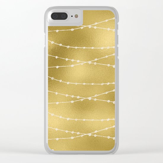Merry christmas- white winter lights on gold pattern Clear iPhone Case