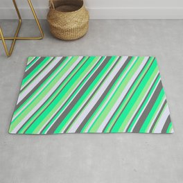 [ Thumbnail: Green, Light Green, Lavender, and Dim Gray Colored Stripes/Lines Pattern Rug ]