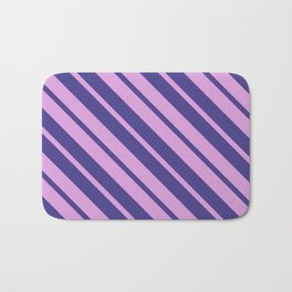 [ Thumbnail: Plum and Dark Slate Blue Colored Lines/Stripes Pattern Bath Mat ]