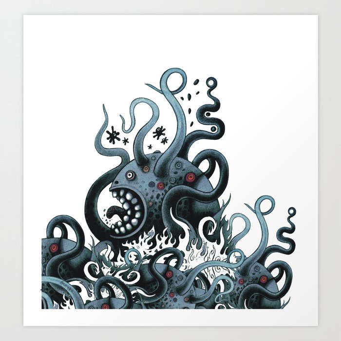 Octoworm (blue version) Art Print