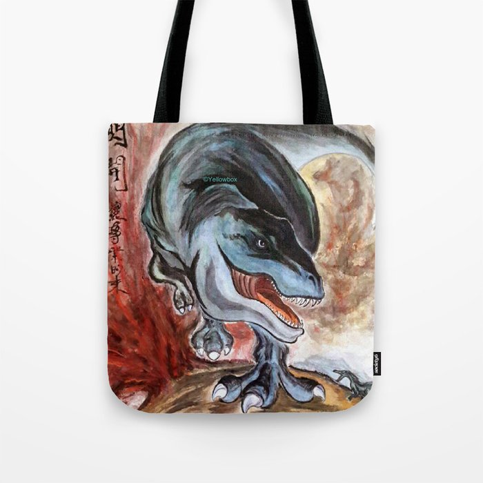 Trex born from a volcano - Yellowbox ink painting Tote Bag