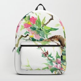 Sparrows and Apple Blossom, spring floral bird art Backpack | Appletree, Appleflowers, Birdpainting, Love, Childrenroom, Springbirds, Sparrow, Birdart, Asianart, Spring 