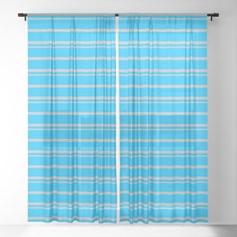 [ Thumbnail: Deep Sky Blue and Grey Colored Pattern of Stripes Sheer Curtain ]