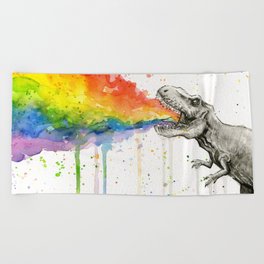 T-Rex Rainbow Puke Beach Towel