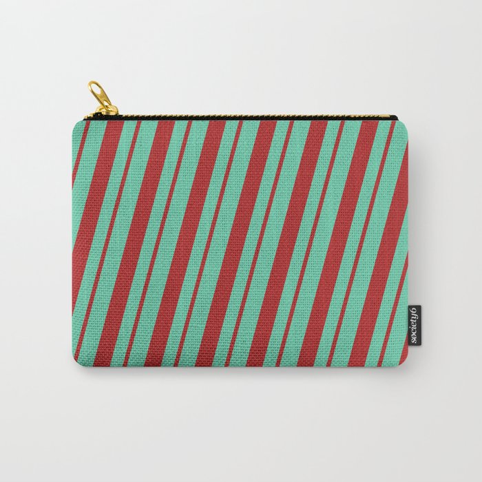 Aquamarine & Red Colored Striped Pattern Carry-All Pouch