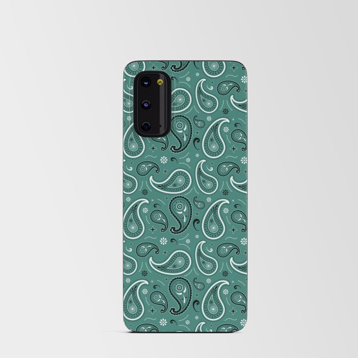 Black and White Paisley Pattern on Green Blue Background Android Card Case