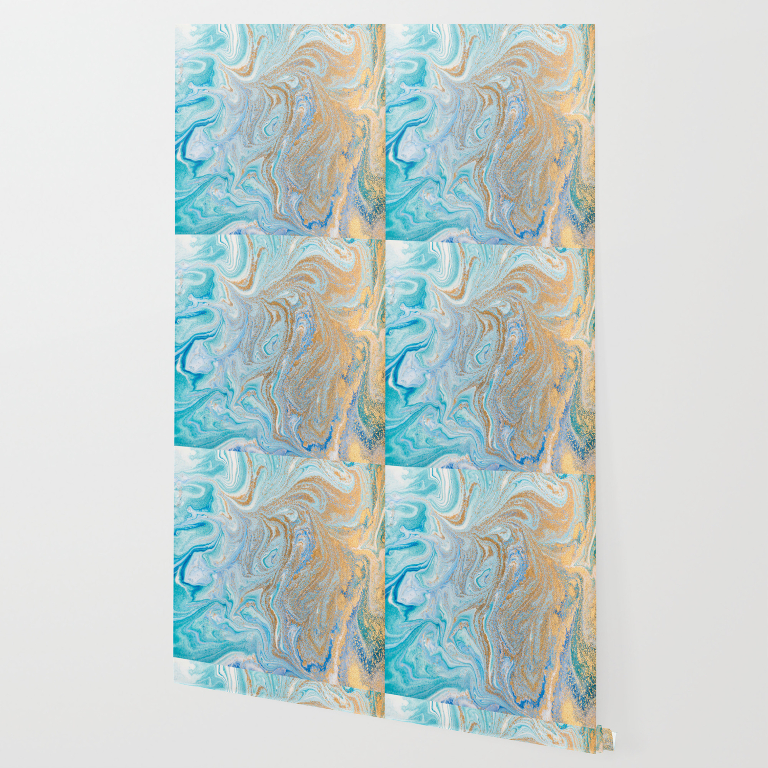 Marble Turquoise Gold Silver Wallpaper By Healinglove8 Society6