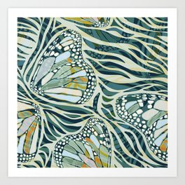 Abstract Retro Boho Butterfly Zebra Pattern - teal green Art Print