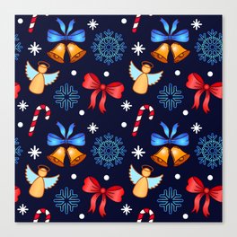 Christmas Pattern with Bells, Ribbons, Angels Canvas Print