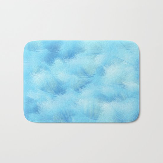 Heavenly Blue Feathers and Fluff Abstract Bath Mat