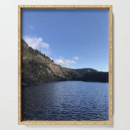 Lake and Mountain with Bright Blue Sky Serving Tray