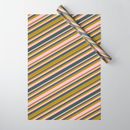 [ Thumbnail: Pink, Dark Slate Gray, and Dark Goldenrod Colored Lines Pattern Wrapping Paper ]