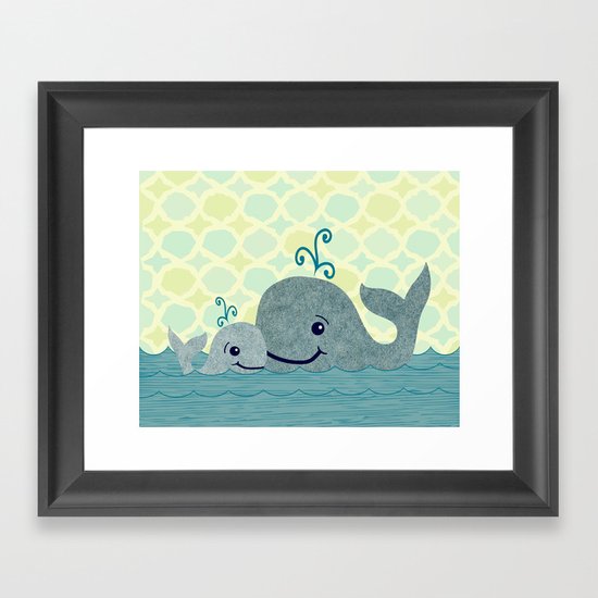 Whale Mom and Baby Framed Art Print