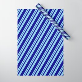 [ Thumbnail: Sky Blue and Dark Blue Colored Stripes Pattern Wrapping Paper ]