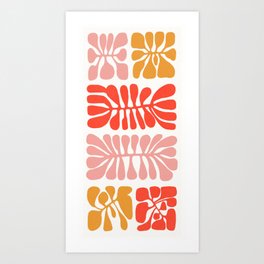 Matisse inspired pink, yellow and red cut-out shapes with texture Art Print