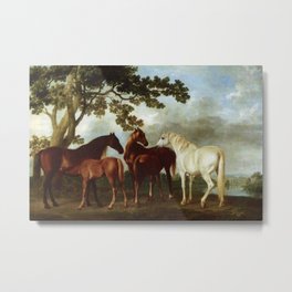 Classical Masterpiece Circa 1762 Mares and Foals in a River Landscape by George Stubbs Metal Print