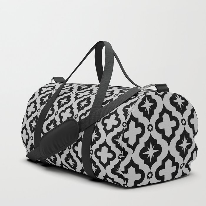 Light Grey and Black Ornamental Arabic Pattern Duffle Bag