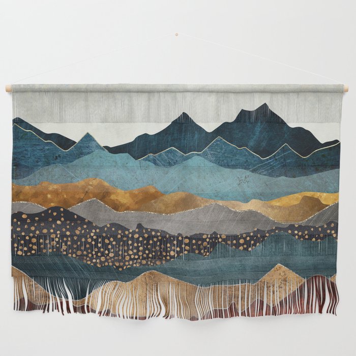 Amber Dusk Wall Hanging | Graphic-design, Digital, Watercolor, Amber, Landscape, Nature, Mountains, Hills, Gold, Copper