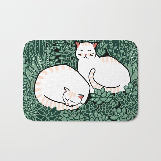 Cats in a succulent garden Bath Mat