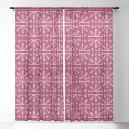 Raspberry Art Deco Fan Sheer Curtain