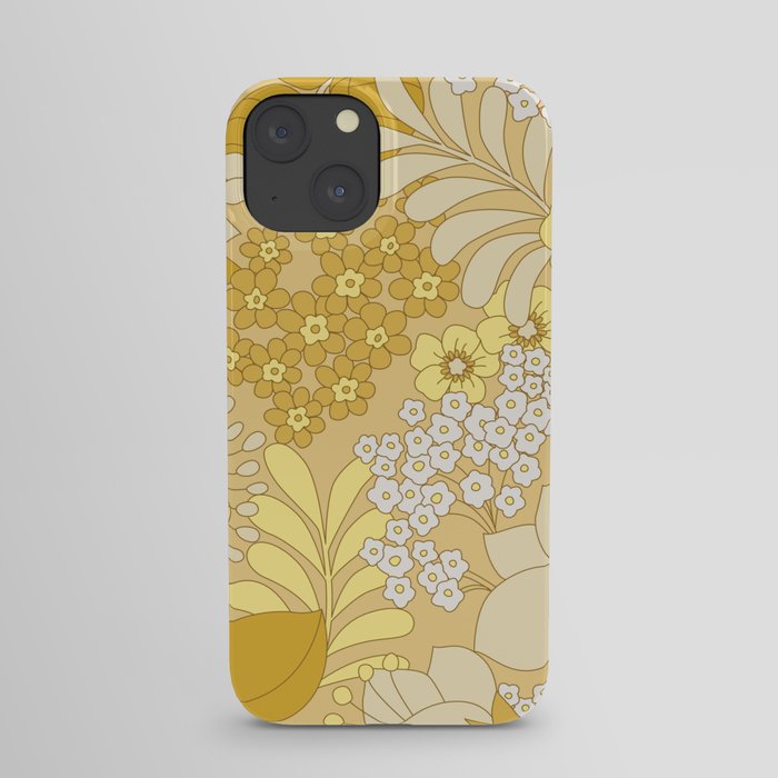 Yellow, Ivory & Brown Retro Floral Pattern iPhone Case