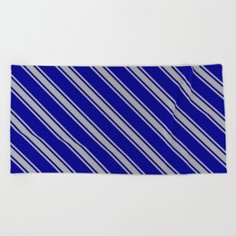 [ Thumbnail: Dark Blue and Dark Gray Colored Lined Pattern Beach Towel ]