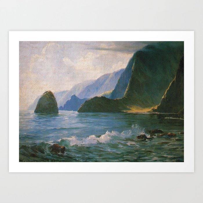 Under the Cliffs of Molokai, Hawaiian landscape painting by D. Howard Hitchcock Art Print