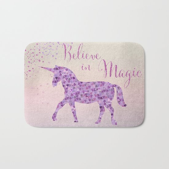 Pink and Purple Glamour Unicorn Believe in Magic #unicorn Bath Mat