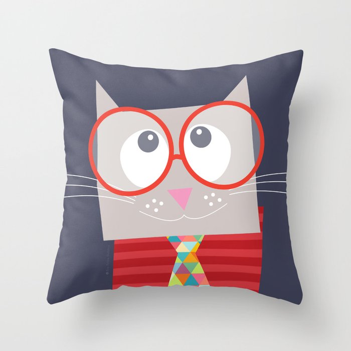 Funny cat wit red glasses Throw Pillow