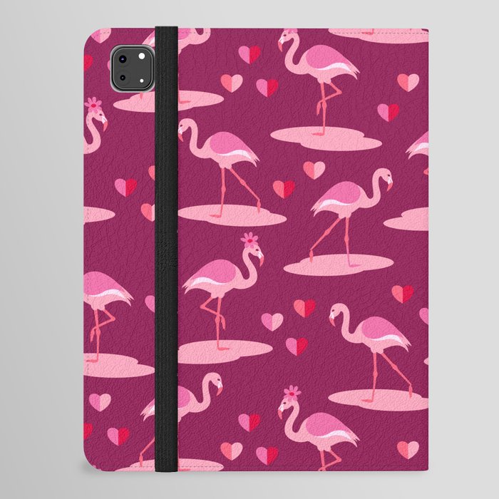 Valentine's Flamingos in love burgundy pattern iPad Folio Case