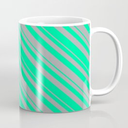[ Thumbnail: Dark Gray and Green Colored Lines Pattern Coffee Mug ]