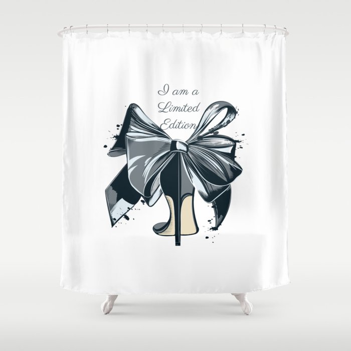 Fashion illustration with high heel shoe and bow. I am limited edition Shower Curtain