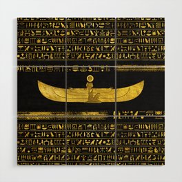 Golden Egyptian God Ornament on black leather Wood Wall Art