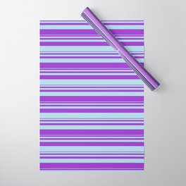 [ Thumbnail: Dark Orchid & Light Blue Colored Stripes/Lines Pattern Wrapping Paper ]