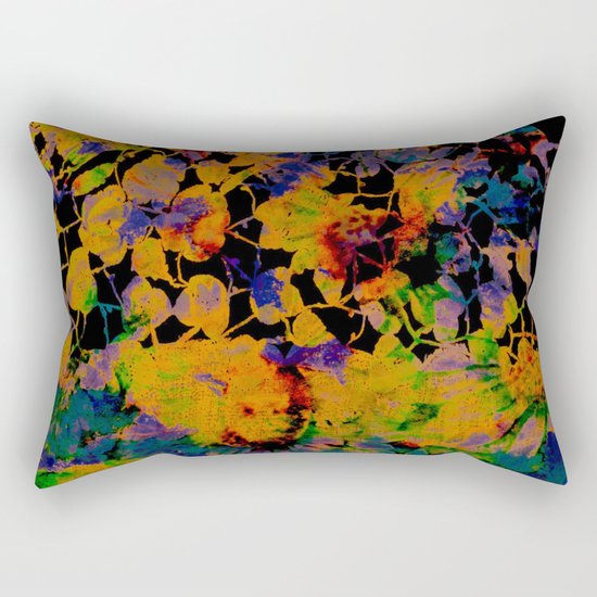 bright abstract floral on black background Rectangular Pillow