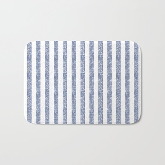 Maritime Beach Pattern- Blue and White Stripes- Vertical - Bath Mat