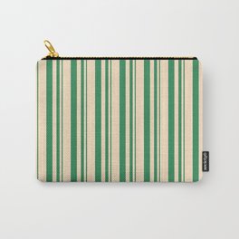 [ Thumbnail: Sea Green & Bisque Colored Stripes Pattern Carry-All Pouch ]