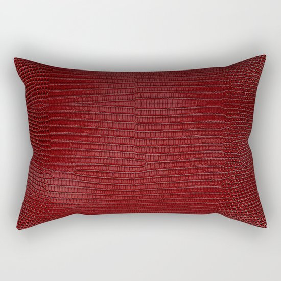 Red Lizard Leather Print Rectangular Pillow