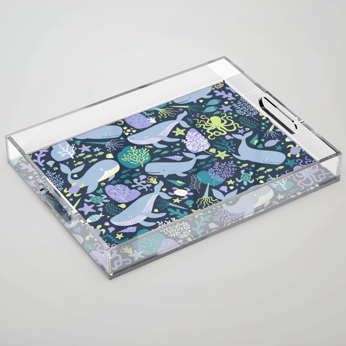Whale Paradise Seascape - Cute SeaLife pattern by Cecca Designs Acrylic Tray