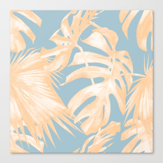 Tropical Leaves Citrus on Ocean Blue Canvas Print