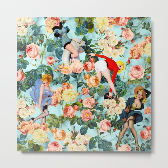 Floral and Pin Up Girls II Pattern Metal Print